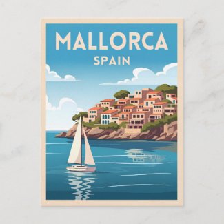Retro Vintage Travel Mallorca Spain Seaside