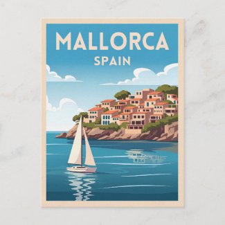 Retro Vintage Travel Mallorca Spain Seaside
