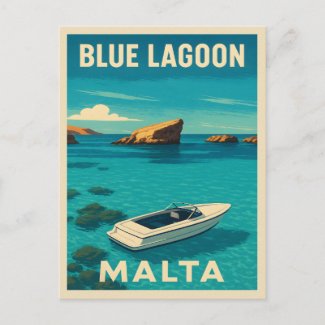 Retro Vintage Travel Malta Blue Lagoon Seaside