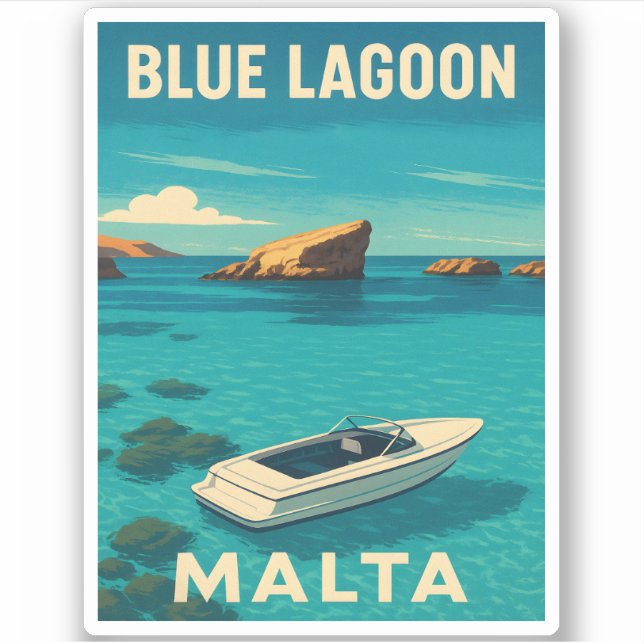Retro Vintage Travel Malta Blue Lagoon Seaside Sticker (Front)