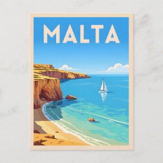 Retro Vintage Travel Malta Seaside Landscape