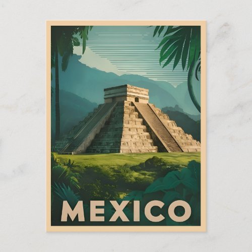 Retro Vintage Travel Mexico Aztec Pyramid Postcard