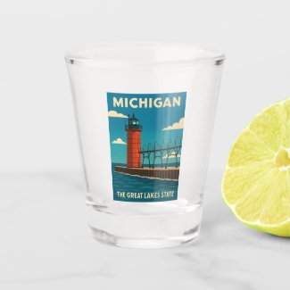 Retro Vintage Travel Michigan Lighthouse Scenic