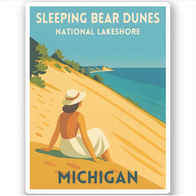 Retro Vintage Travel Michigan Sleeping Bear Dunes Sticker (Front)
