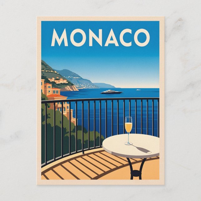 Retro Vintage Travel Monaco Seaside Landscape Postcard (Front)