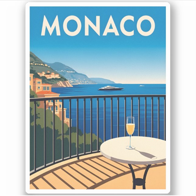 Retro Vintage Travel Monaco Seaside Landscape Sticker (Front)