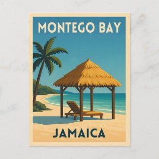 Retro Vintage Travel Montego Bay Jamaica Beach 