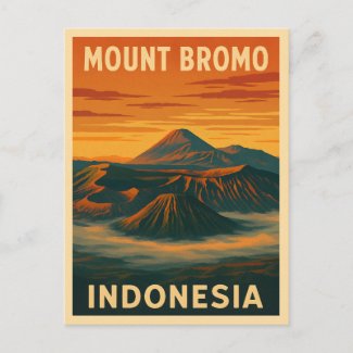 Retro Vintage Travel Mount Bromo Indonesia Volcano