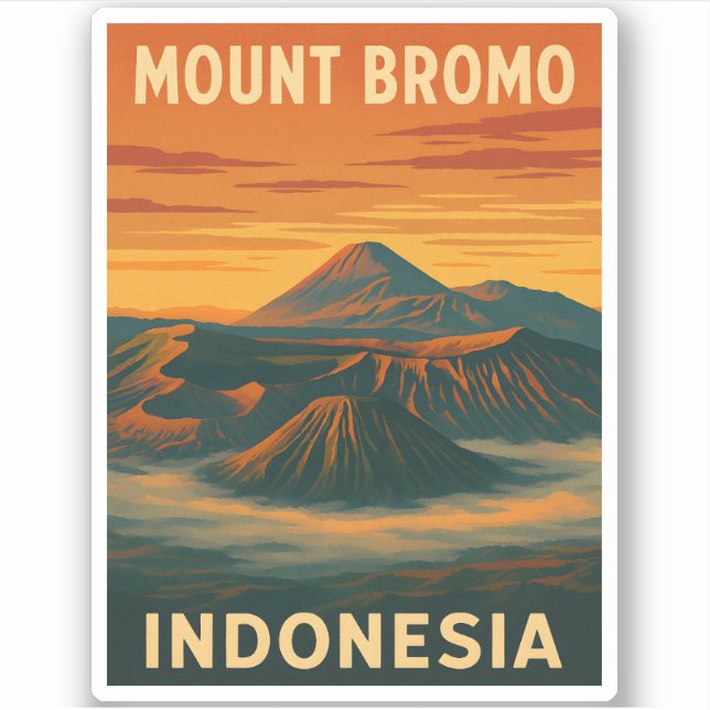 Retro Vintage Travel Mount Bromo Indonesia Volcano Sticker (Front)
