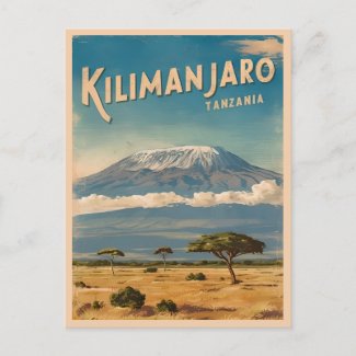 Retro Vintage Travel Mount Kilimanjaro Africa