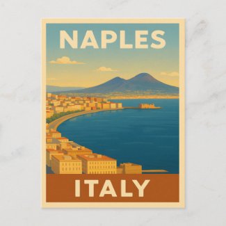 Retro Vintage Travel Naples Italy Scenic Coastline