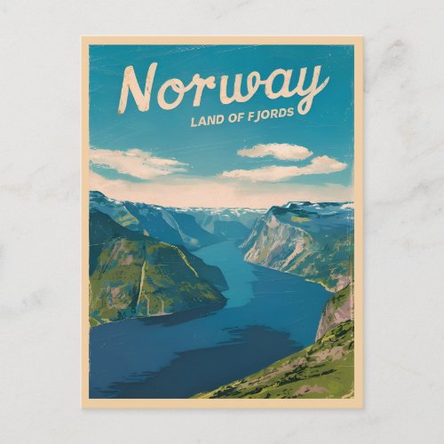 Retro Vintage Travel Norway Fjord Landscape Postcard