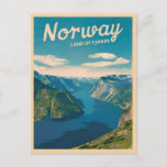 Retro Vintage Travel Norway Fjord Landscape Postcard