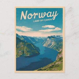 Retro Vintage Travel Norway Fjord Landscape