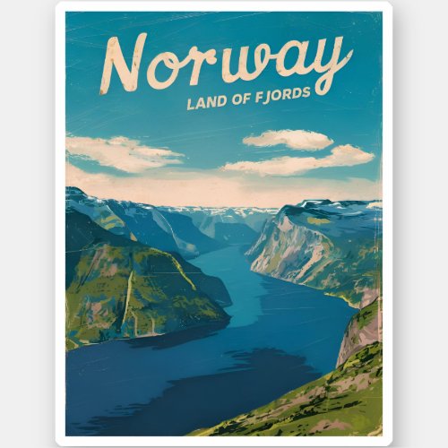 Retro Vintage Travel Norway Fjord Landscape Sticker