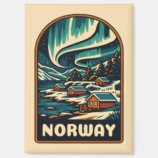 Retro Vintage Travel Norway Northern Lights Scenic