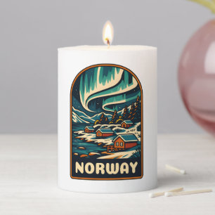 Retro Vintage Travel Norway Northern Lights Scenic Pillar Candle