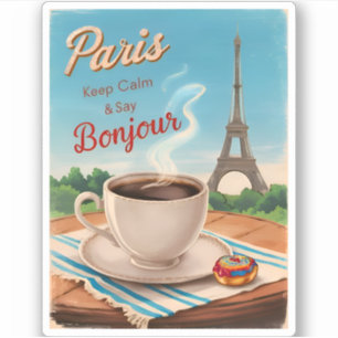 Retro Vintage Travel Paris France Eiffel Tower Sticker