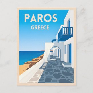 Retro Vintage Travel Paros Greece Island Seaside