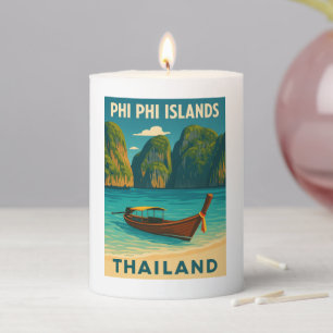 Retro Vintage Travel Phi Phi Islands Thailand Pillar Candle