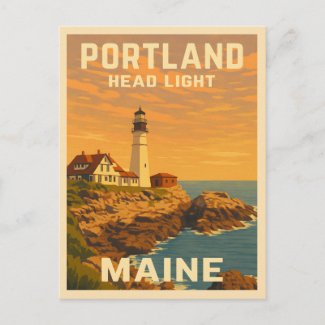 Retro Vintage Travel Portland Maine Lighthouse
