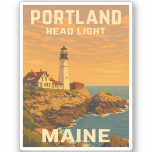 Retro Vintage Travel Portland Maine Lighthouse Sticker