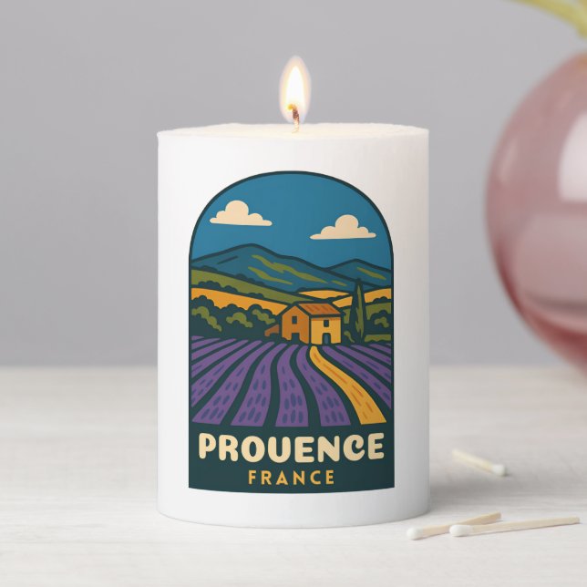 Retro Vintage Travel Provence France Landscape Pillar Candle (In Situ)