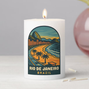 Retro Vintage Travel Rio de Janeiro Brazil Beach Pillar Candle