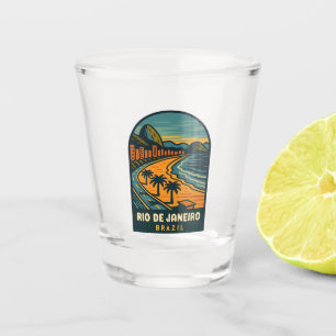 Retro Vintage Travel Rio de Janeiro Brazil Beach Shot Glass