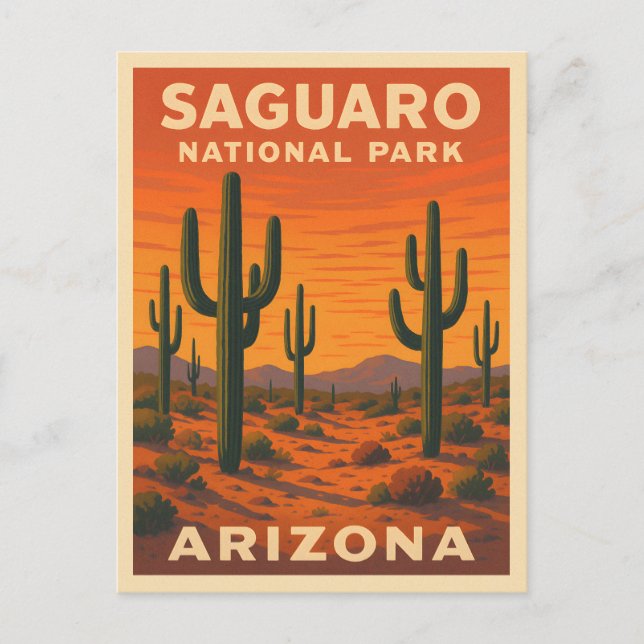 Retro Vintage Travel Saguaro National Park Arizona Postcard (Front)