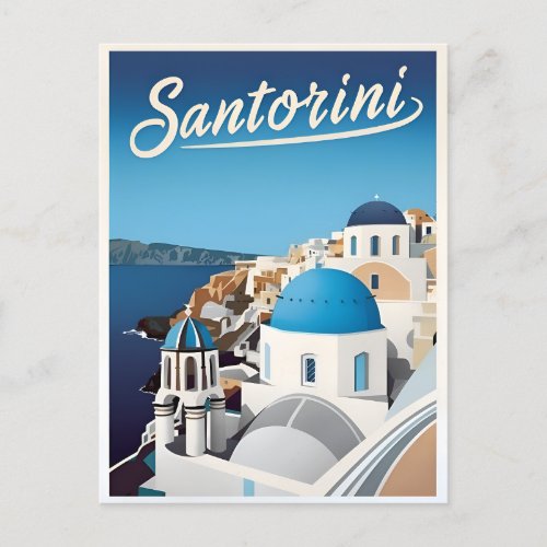 Retro Vintage Travel Santorini Blue Seaside  Postcard