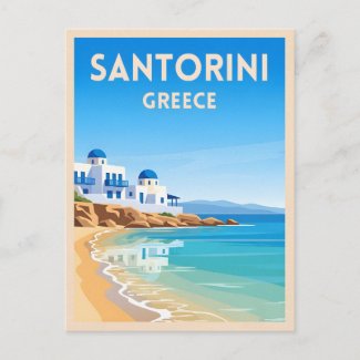 Retro Vintage Travel Santorini Greece Beach