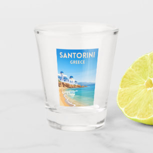 Retro Vintage Travel Santorini Greece Beach Shot Glass