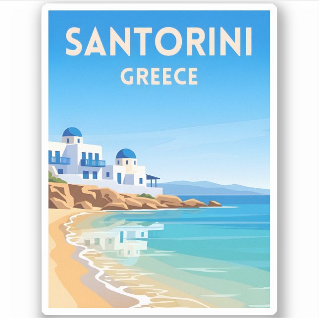 Retro Vintage Travel Santorini Greece Beach Sticker (Front)
