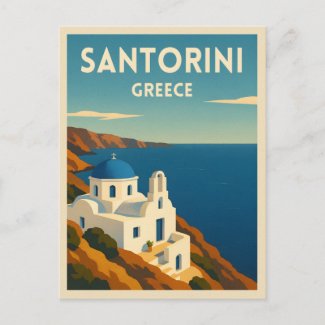 Retro Vintage Travel Santorini Greece Seaside