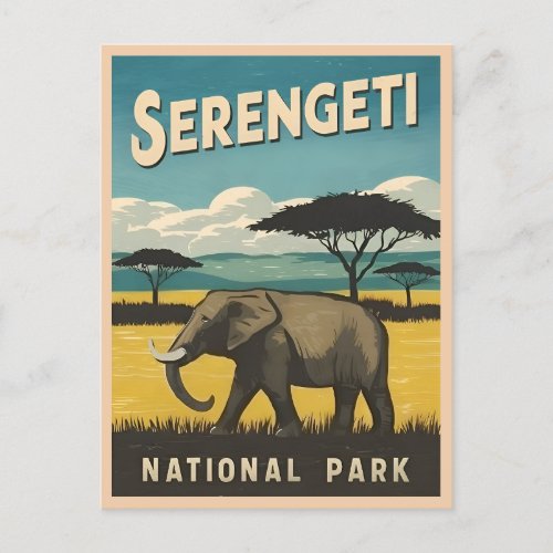 Retro Vintage Travel Serengeti National Park Postcard