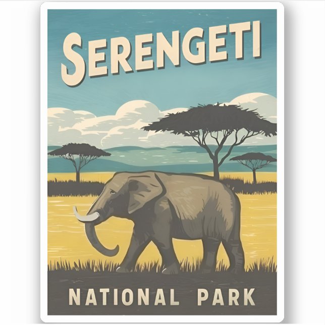 Retro Vintage Travel Serengeti National Park Sticker (Front)