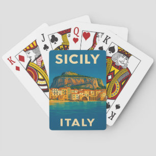 Retro Vintage Travel Sicily Italy Coastal Scenic Poker Cards