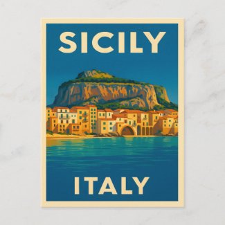 Retro Vintage Travel Sicily Italy Coastal Scenic