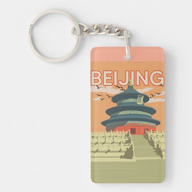 retro vintage travel souvenir Beijing China Keychain (Front)