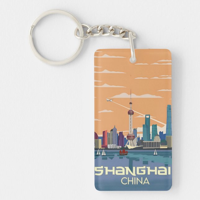 retro vintage travel souvenir Shanghai China Keychain (Front)
