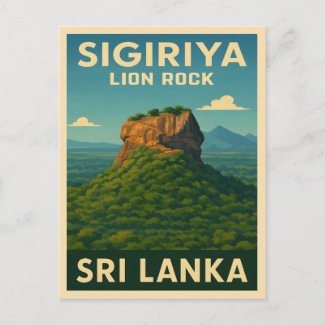 Retro Vintage Travel Sri Lanka Sigiriya Lion Rock