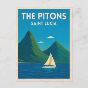 Retro Vintage Travel St Lucia Pitons Caribbean Postcard