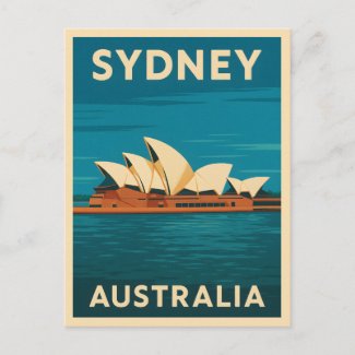 Retro Vintage Travel Sydney Opera House Australia 