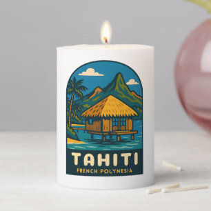 Retro Vintage Travel Tahiti French Polynesia Beach Pillar Candle