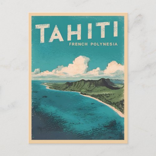 Retro Vintage Travel Tahiti French Polynesia Beach Postcard