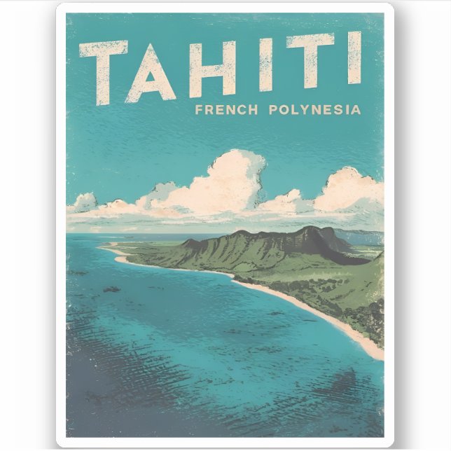 Retro Vintage Travel Tahiti French Polynesia Beach Sticker (Front)