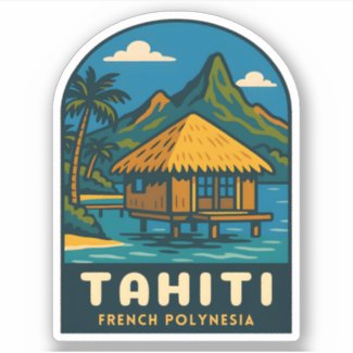 Retro Vintage Travel Tahiti French Polynesia Beach