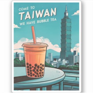 Retro Vintage Travel Taipei 101 Taiwan Boba Tea
