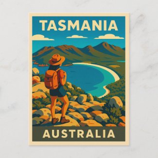 Retro Vintage Travel Tasmania Australia Landscape